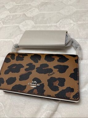 Coach Brown and Black Leopard Crossbody Wallet